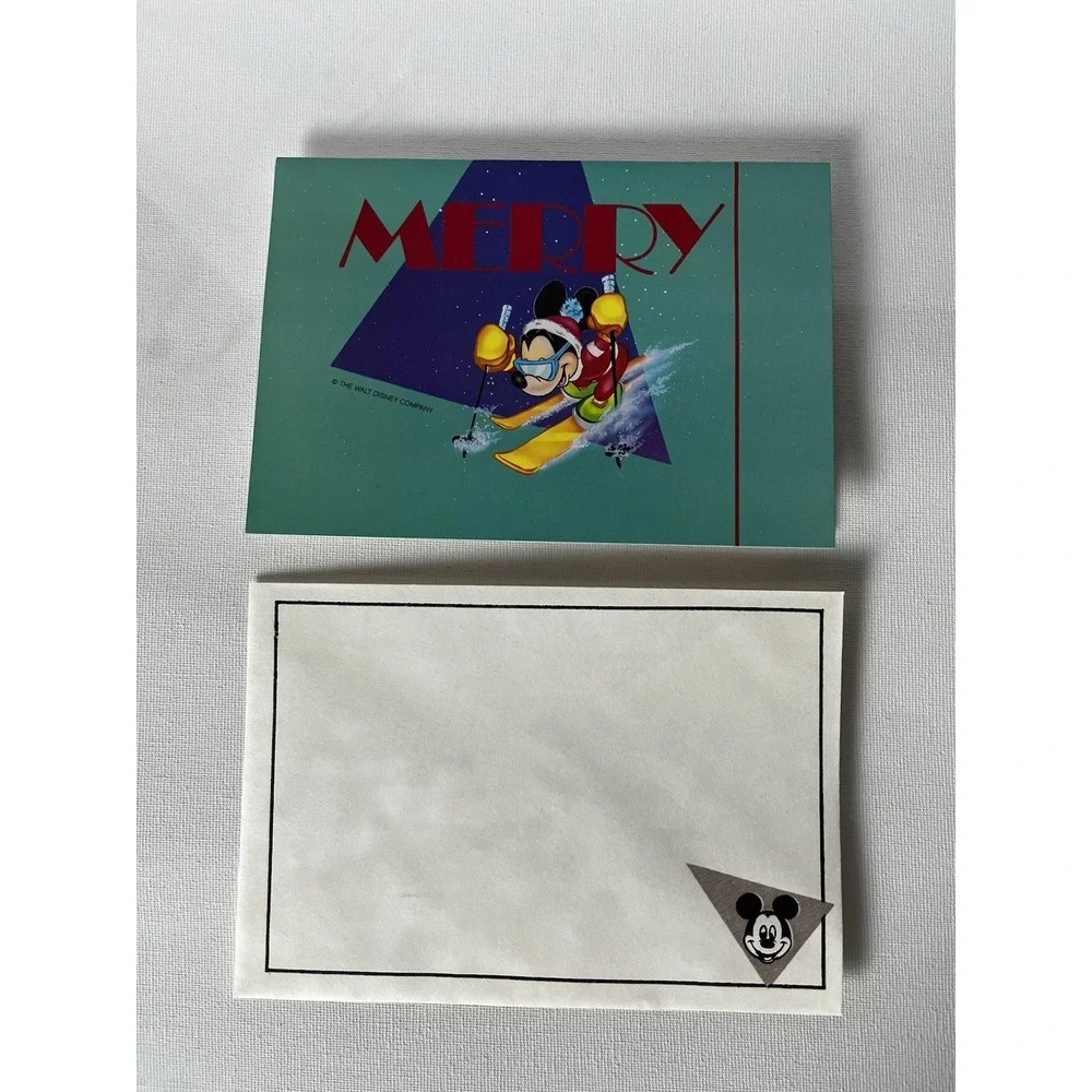 Rare Vintage Mickey Mouse Skiing "Merry" Christmas Cards NOS - Set of 13 - Picture 8 of 11